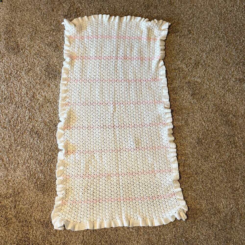 Handmade baby girl knitted striped frill baby blanket